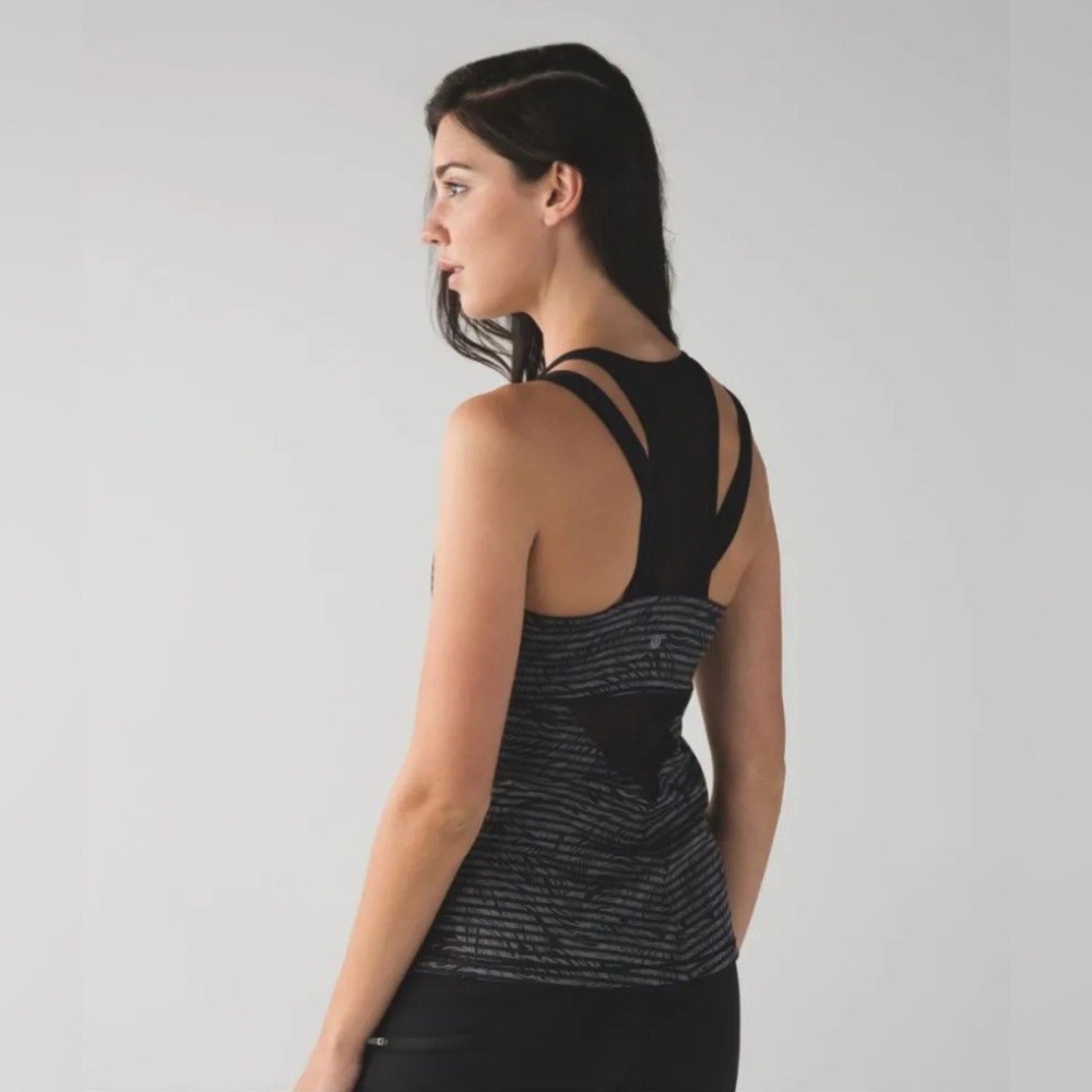 Lululemon Running In The City Tank Stripe Play Slate Black  size 6 NWOT